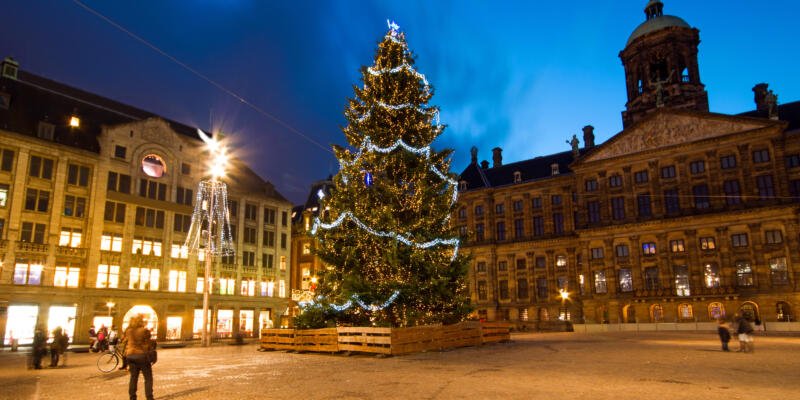 Christmas on the Dam square in Amsterdam the Netherlands at night